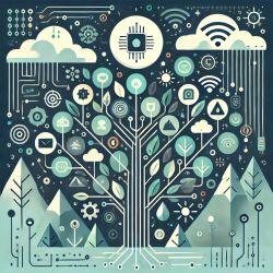 A complex, symbolic representation of default apps in nature, minimalist design, flat design, digital illustration. ratio 1:1